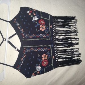 Hollister Blue Floral Embroidered Crop Top
